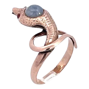 Early 1900's 9k Yellow Gold Snake Cabochon Star Sapphire Ring Size 6.75