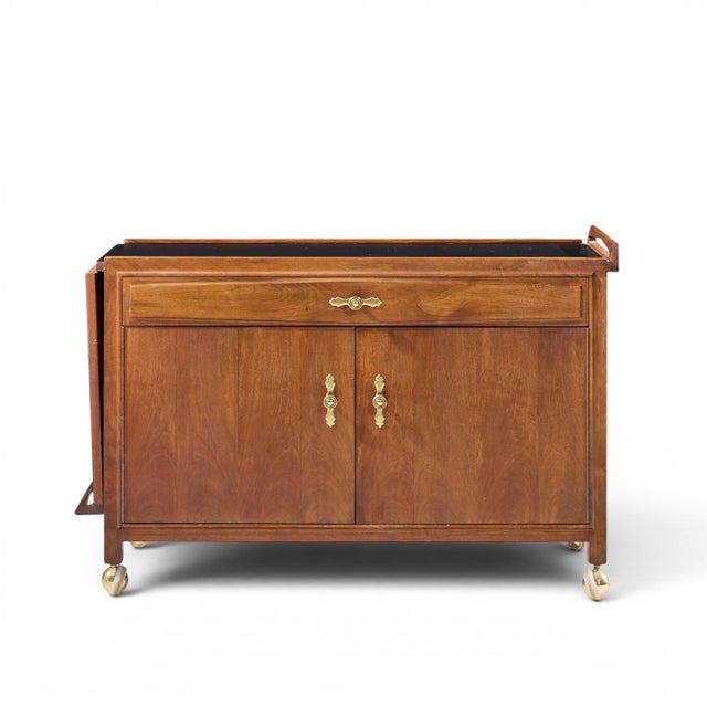 Wood John Kapel for Glenn of California Mid Century Walnut Drop Leaf Expandable Bar Cart For Sale - Image 7 of 15