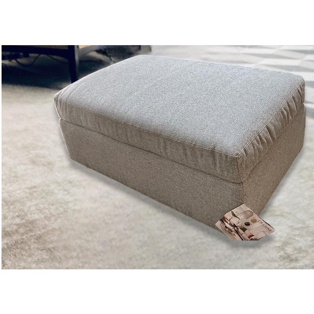 Textile C. R. Laine Studio Ottoman 1444-17 Upholstered in a Soft, Neutral Toned Thibaut Everly Spa Blue Fabric For Sale - Image 7 of 16