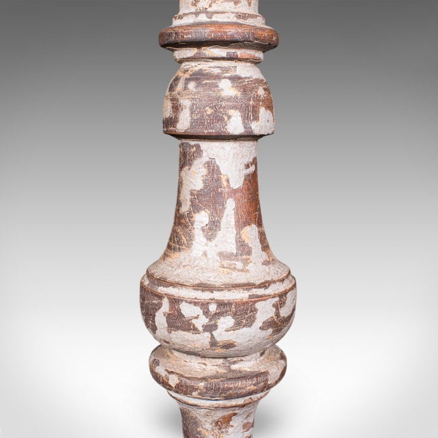 Beige Pair of Antique Lamp Bases, English, Painted Pine Electric Light, Late Victorian For Sale - Image 8 of 10
