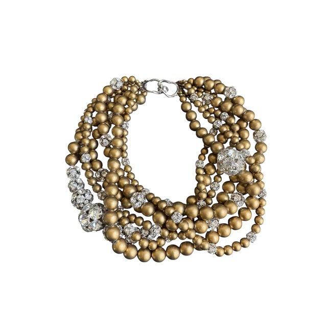 Vintage Multi-Strand Beaded Necklace Chunky Statement Cocktail Gold Rhinestone Vintage condition with general wear, please...