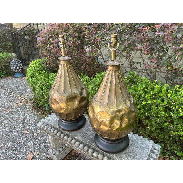 Pair of Italian Modernist Brass Lamps For Sale - Image 10 of 11