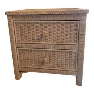 1980s Coastal White Henry Link Wicker Nightstand by Lexington For Sale