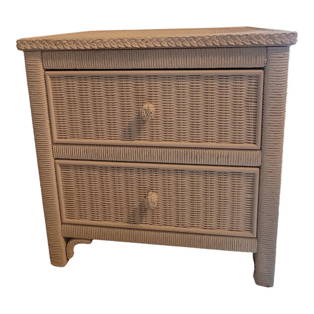 1980s Coastal White Henry Link Wicker Nightstand by Lexington For Sale