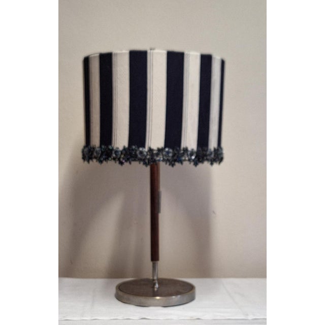 Mid-Century Modern Mid-Century German Table Lamp with Metal Base, Teak Rod and Fabric Shade, 1960s For Sale - Image 3 of 12
