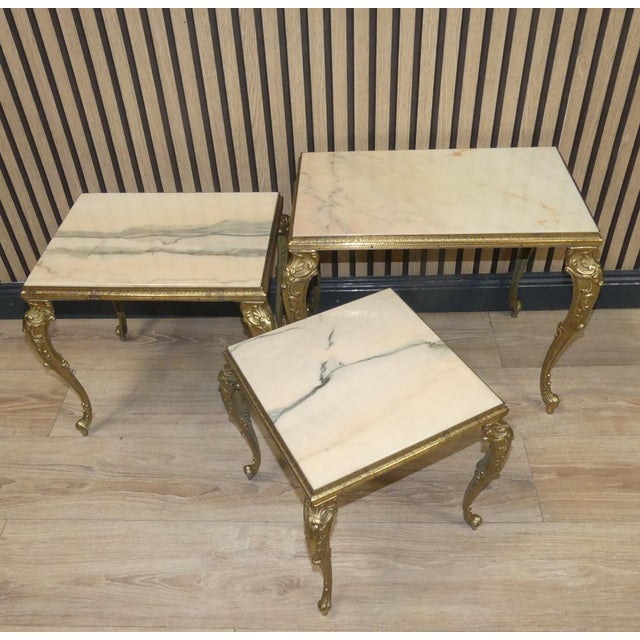 1960s Hollywood Regency Nesting Tables in Marble, 1960s, Set of 3 For Sale - Image 5 of 12