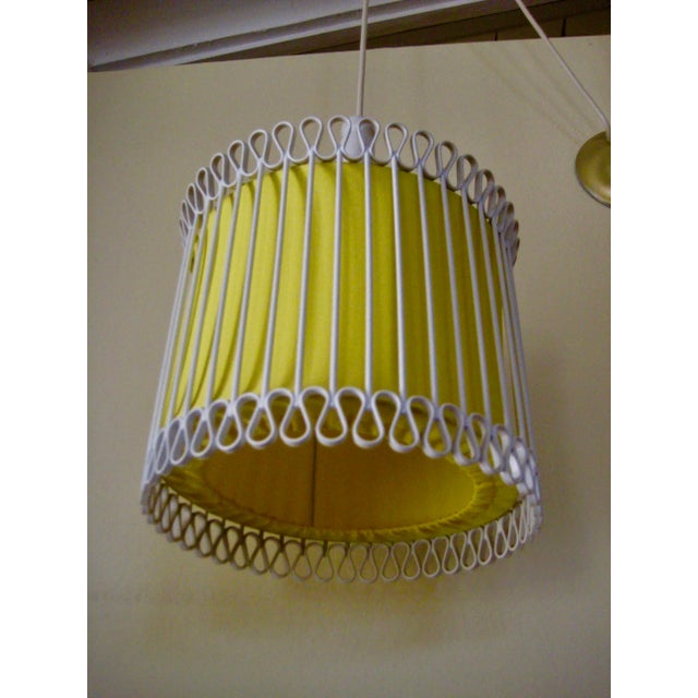 1970s Mid-Century Modern White and Yellow Iron Chandelier For Sale - Image 5 of 11