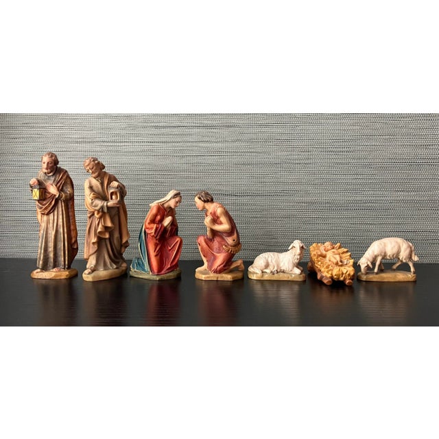 Vintage Staffler Italian Hand-Painted Wooden Nativity Set, 7-Piece Christmas Figurines For Sale In Washington DC - Image 6 of 12
