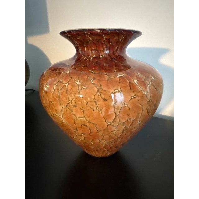 Contemporary Murano Style Leopard Tortoise Brown and Beige Signed Art Glass Large Vase For Sale - Image 3 of 7