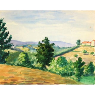 Watercolor Country Landscape, C. 1950 For Sale