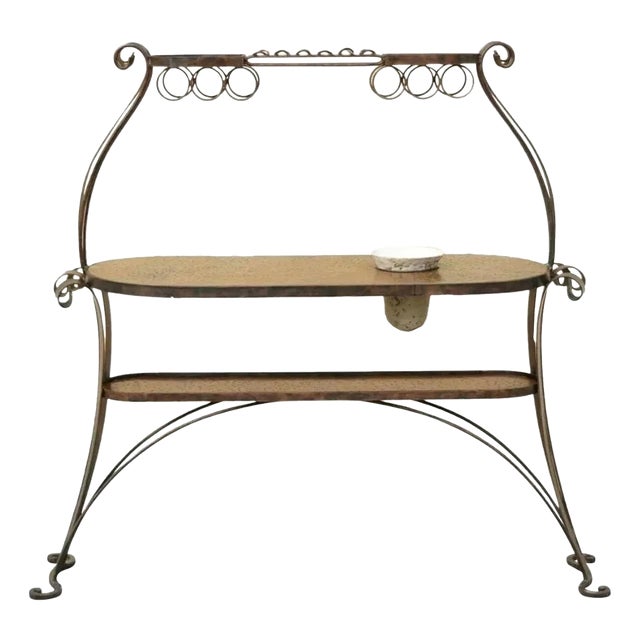 French Art Nouveau Brutalist Mid Century Scrolling Iron Kitchen Island Bar Table For Sale