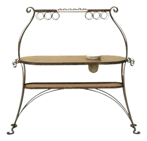 French Art Nouveau Brutalist Mid Century Scrolling Iron Kitchen Island Bar Table