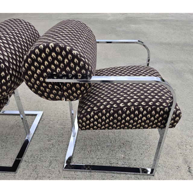 Chrome Milo Baughman for Thayer Coggin 1970s Postmodern Chrome Cantilever Armchairs Pair For Sale - Image 8 of 18