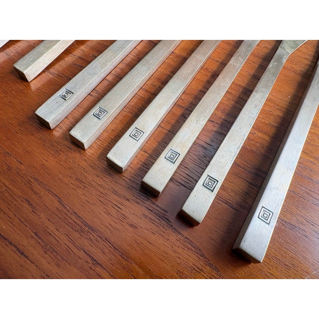 Mid 20th Century Mid 20th Century Scanline Sigvard Bernadotte Bronze Marked Flatware Service for Six - 30 Pieces For Sale - Image 5 of 11