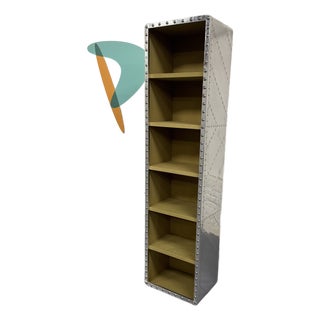 Restoration Hardware Aviator Style Tall Riveted Aluminum Bookcase For Sale
