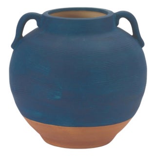 Ceramic Urn Vase with Terra Cotta Accent 7"H For Sale