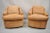 Vintage Mid Century Modern Brown Upholstered Swivel Lounge Club Chairs - a Pair. Item features a round swivel pedestal...