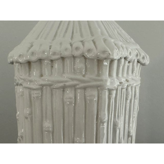 Italian Pair of Italian Mid Century Faux Bamboo Pagoda Lamps For Sale - Image 3 of 8