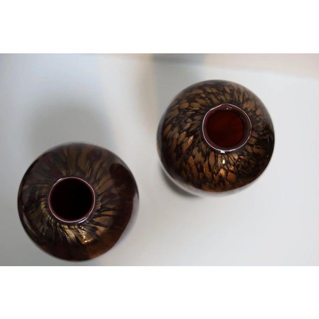 Mid 20th Century Mid-Century Ruby and Avventurina Murano Glass Vases - a Pair For Sale - Image 5 of 8