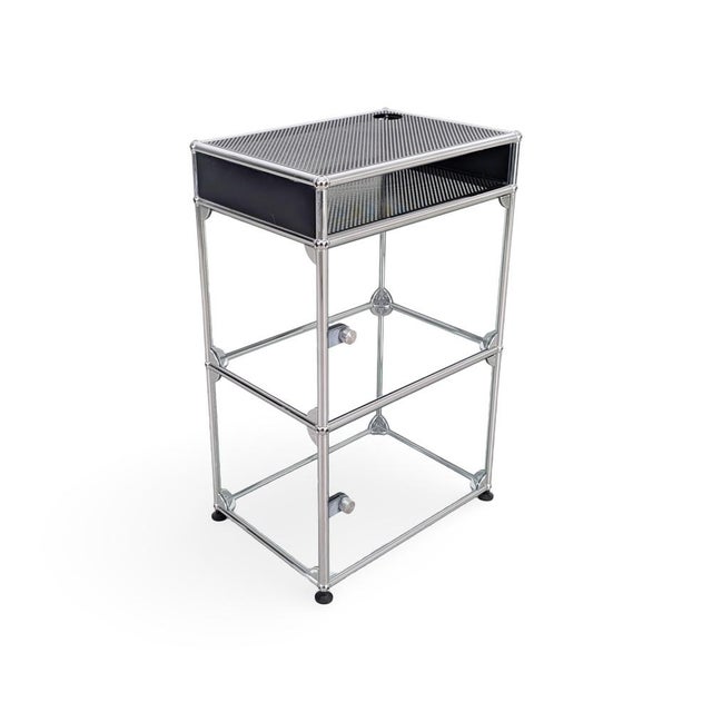 Hifi Metal Record Cabinet in Glass by Fritz Haller for USM Haller For Sale - Image 4 of 9