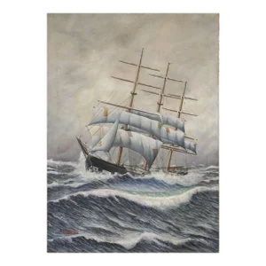 Large Scale Maritime Painting -- Three Masted Braque in Rough Seas by Charles Miller