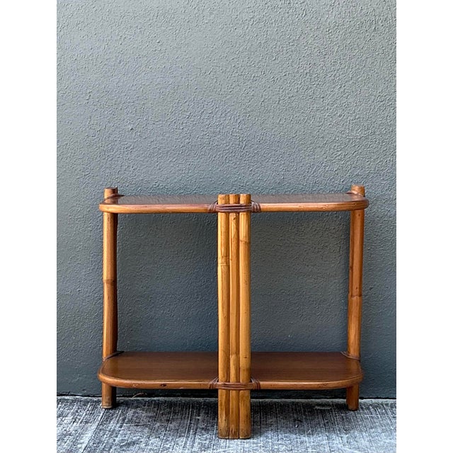 Wood Vintage MCM Rattan Side Table For Sale - Image 7 of 12