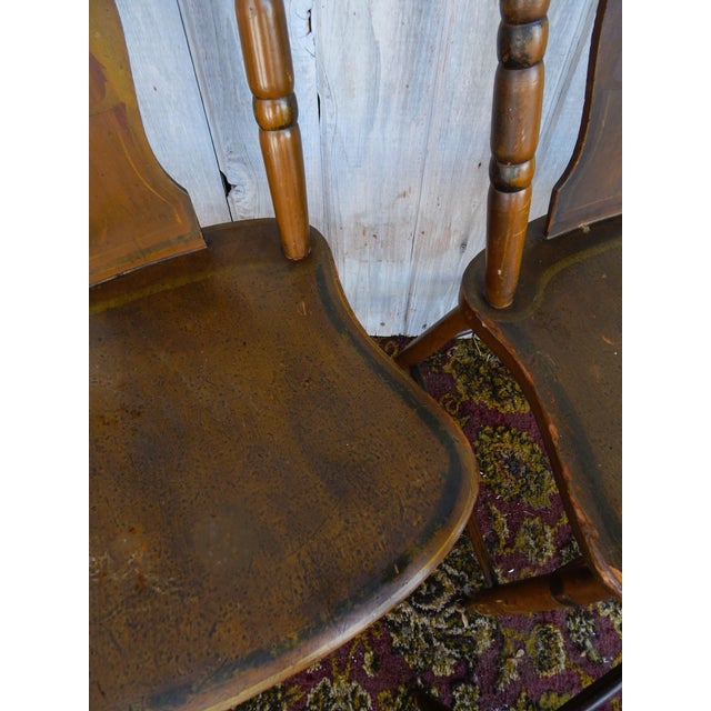 Wood 19th Century Hand Decorated Plank Bottom Hardwood Chairs - Set of Six For Sale - Image 7 of 14