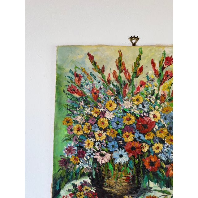 1970s Vintage Impressionist Floral Still Life Oil Painting on Canvas - Unframed For Sale - Image 5 of 13