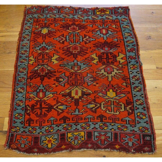 Extra Special Antique Turkish Yastik Village Rug in a Red Background Color For Sale In New York - Image 6 of 6