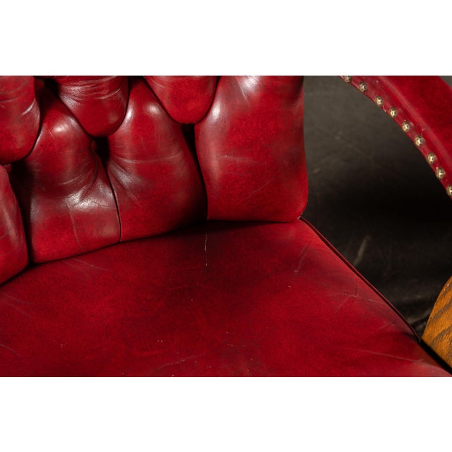 Late 20th Century Set of Four Tufted Leather Bankers Chairs in Red For Sale - Image 15 of 17