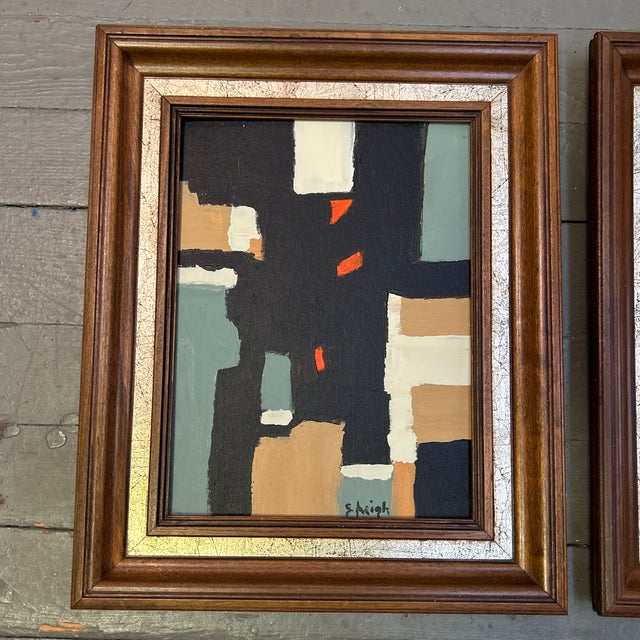 Set of two contemporary original abstract paintings by Stephen Heigh. Both signed and framed. Measure 9x12 or...