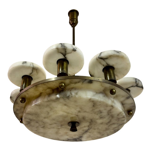 Art Deco Alabaster and Brass 8-Arm Chandelier, 1930s For Sale - Image 17 of 17