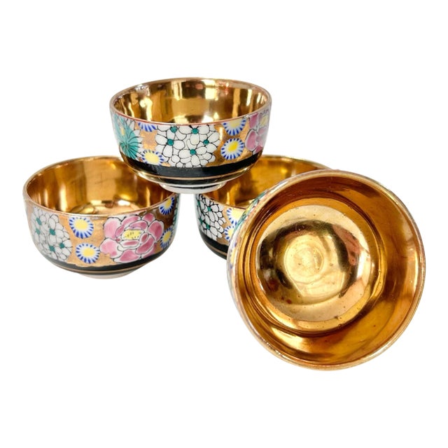 1950s Asian Chinoiserie Gilt Salt Cellars Sake Cups - A Set of 4 For Sale