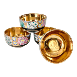 1950s Japanese Chinoiserie Porcelain Salt Cellars With Gilt Interior – Hand Painted Floral Bowls Set of 4