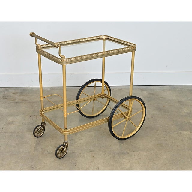 French Vintage Brass & Glass Trolley Serving Cart For Sale - Image 10 of 11
