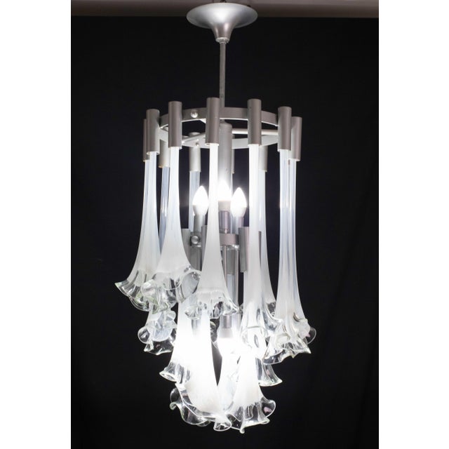 Murano Glass White Chandelier “Calle” by Venini, 1970 For Sale - Image 10 of 12