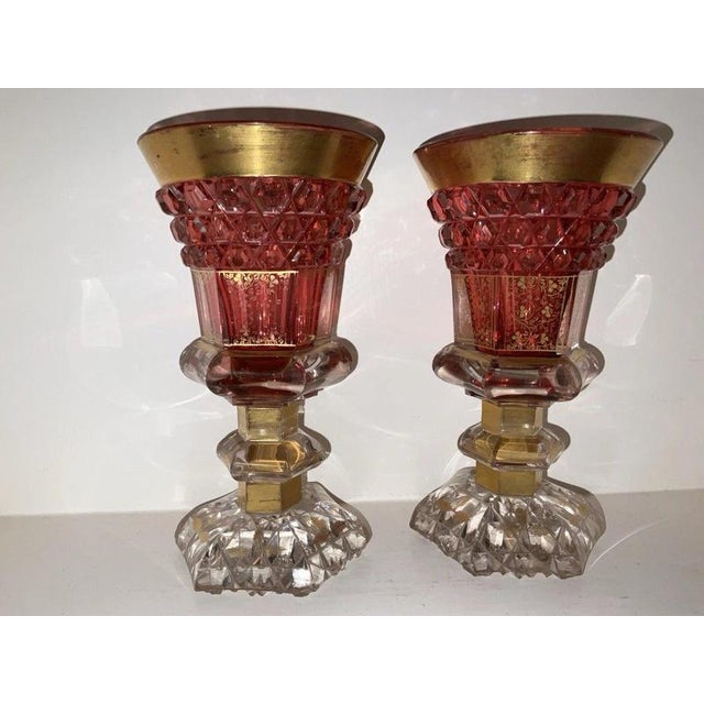 Bohemian Ruby Cut-to-Clear Gilt Glass Goblets from Moser, 1840, Set of 2 For Sale - Image 4 of 18