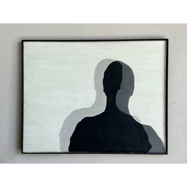 Discover the subtle power of minimalist art with this compelling vintage abstract oil painting, signed "Young." This piece...