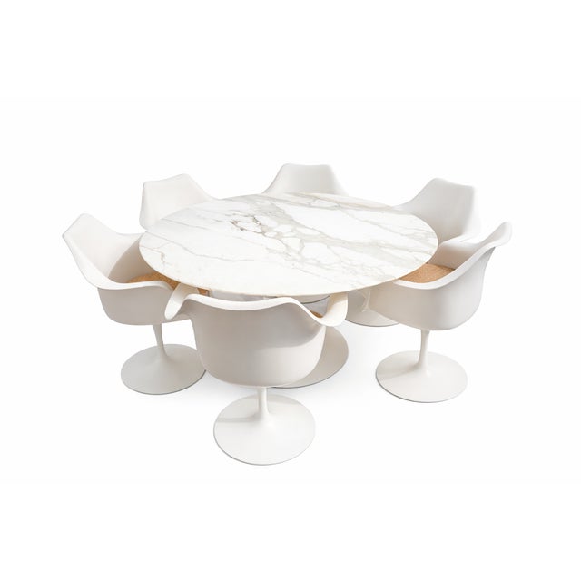 Stone Vintage Knoll Saarinen Tulip Dining Set, 54” Arabescato Marble, 1986 For Sale - Image 7 of 12