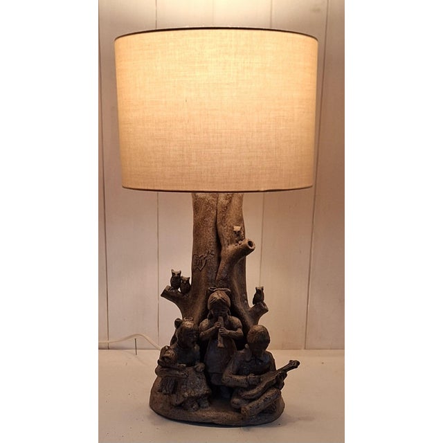 Vintage Figurative Table Lamp in Brown Ceramic and Fabric Shade, 1980s For Sale - Image 10 of 10