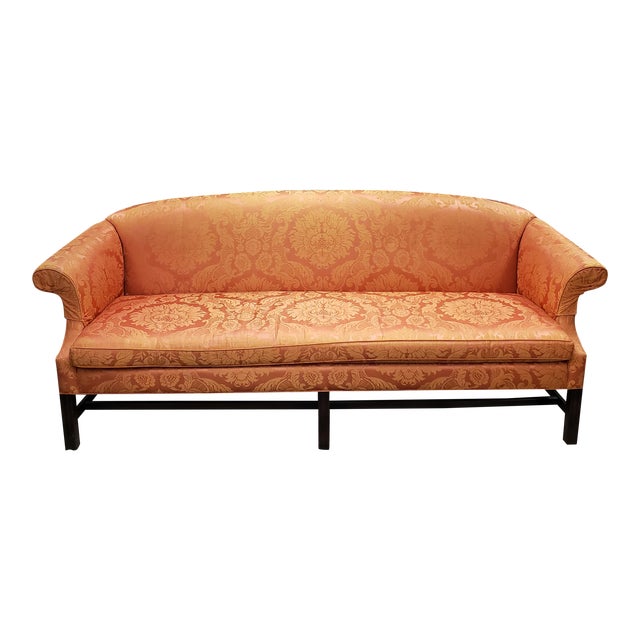 1990s Chippendale Silk Brocade Camel Back Couch Sofa By Henredon Chairish