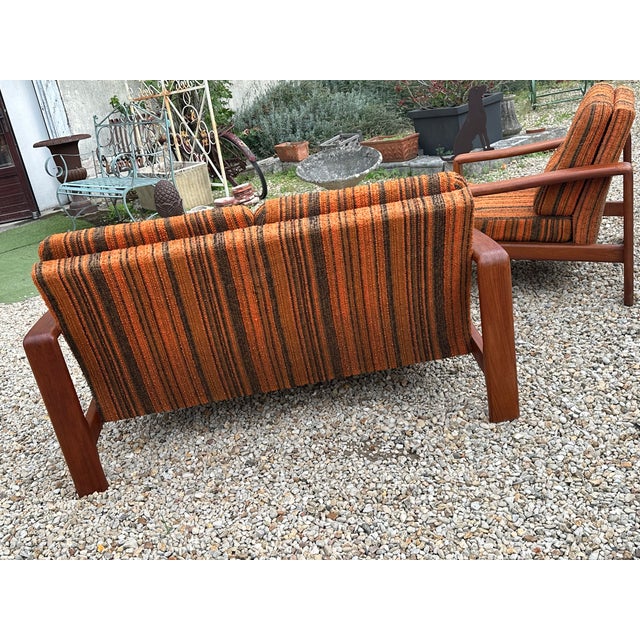Vintage Scandinavian Living Room Set in Teak and Fabric, 1970s, Set of 2 For Sale - Image 11 of 12