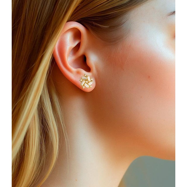 Baguette and round moissanite 14 gold earrings studs. Classic wedding earrings. Mixed cut moissanite earrings Metal: 14k...