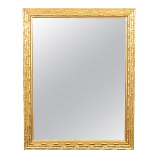 Midcentury French Giltwood Mirror with Carved Bamboo Motifs and Beveled Plate For Sale