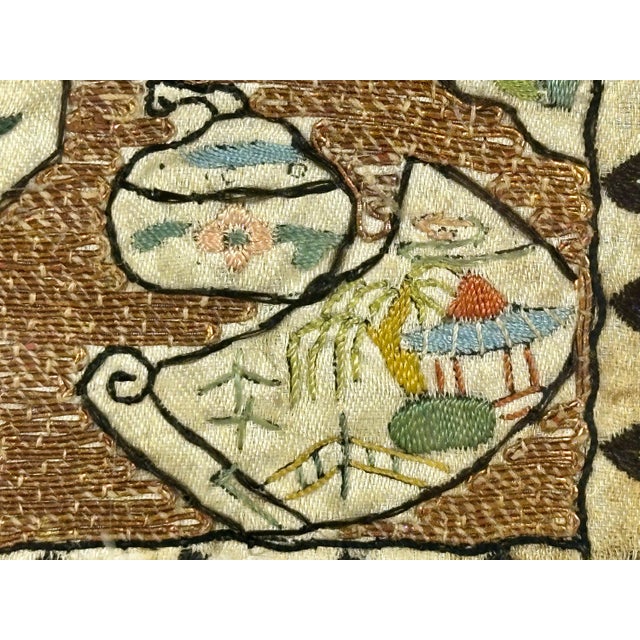Brown Antique Chinese Silk Embroidery Textile Panel Framed Tray For Sale - Image 8 of 10