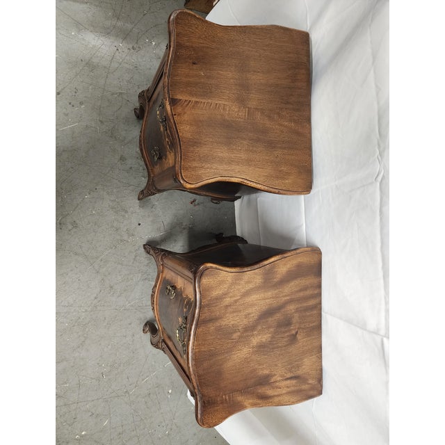 Wood 1940s Pair of Beautiful Inlay Rococo Nightstands For Sale - Image 7 of 8