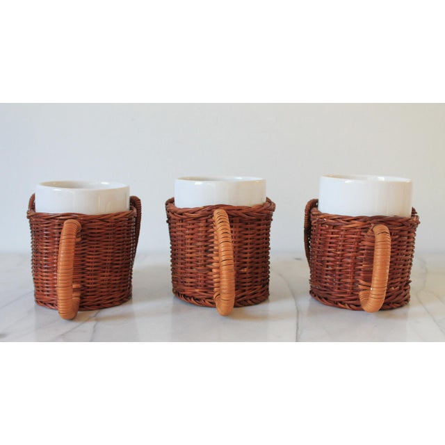Late 20th Century Vintage Wicker Elephant Cup Holders W/ Ceramic Inserts - Set of 3 For Sale In Milwaukee - Image 6 of 12