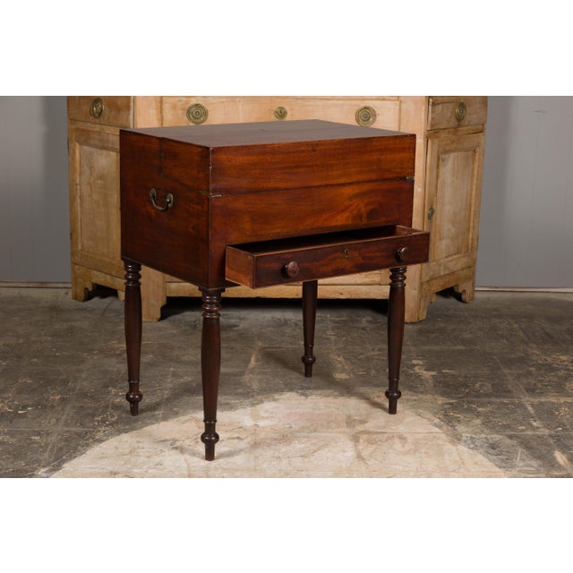 English 19th Century Campaign Mahogany Box with Unfolding Desk and Drawers For Sale - Image 4 of 12