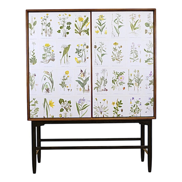 Vintage Cabinet with Nordens Flora Illustrations in the style of Josef Frank, 1960s For Sale