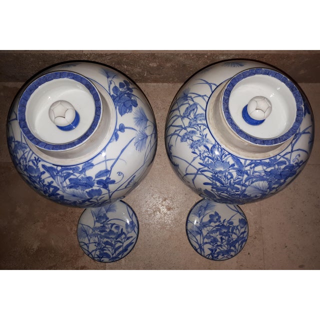 Ceramic Covered Vases in Seto Porcelain, Set of 2 For Sale - Image 7 of 12
